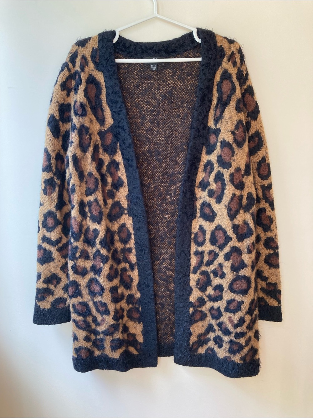 Lord & Taylor Leopard Cheetah Animal Print Open-Front Fuzzy Warm Cozy Cardigan